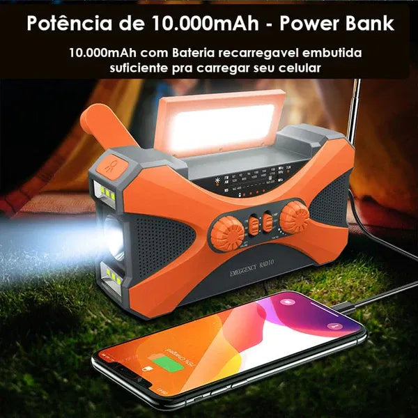 Rádio Lanterna Solar Emergência PowerBank 10.000mAh | Panda Aromas