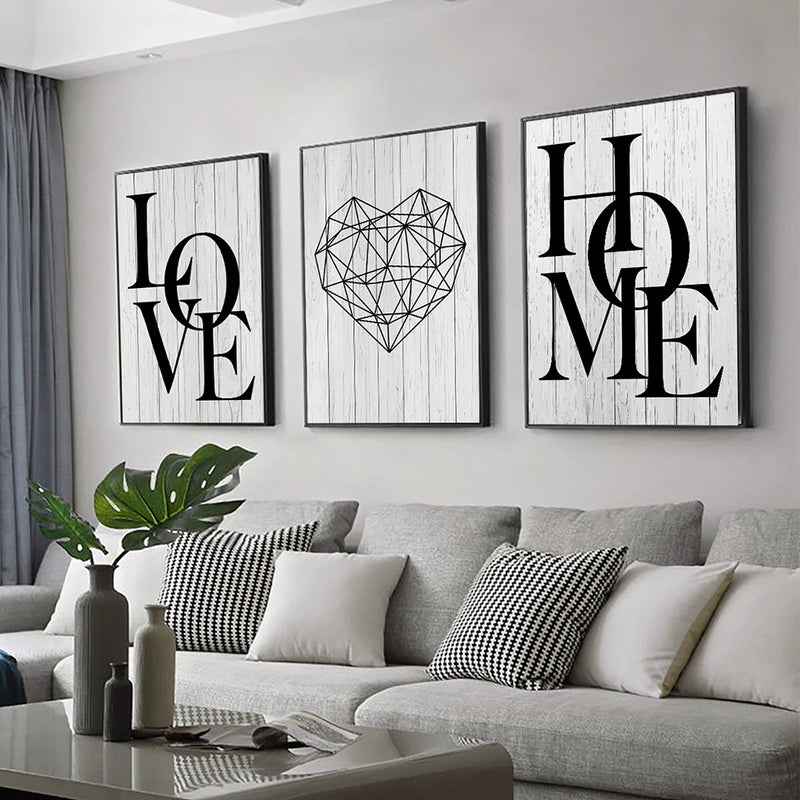 Kit 3 Quadros Decorativos Love Home Diamond Heart | Panda Aromas